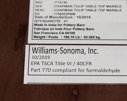 William Sonoma Oval Marble Top Tulip Dining Table