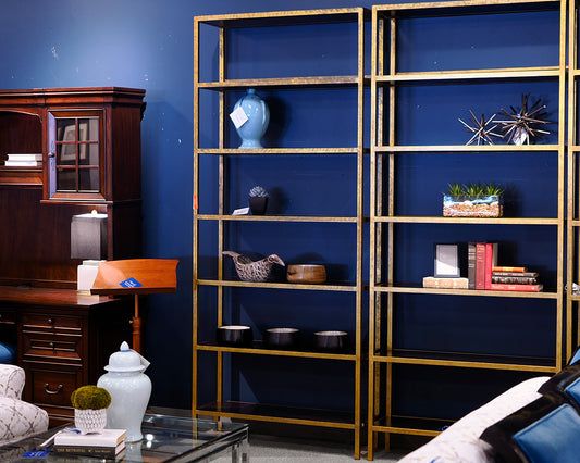 Tall Gold Patinaed Bookcase
