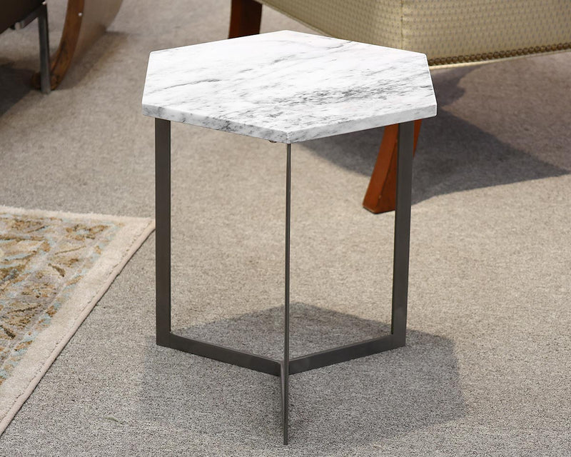 West Elm Hexagonal Gray/White Marble Top Table