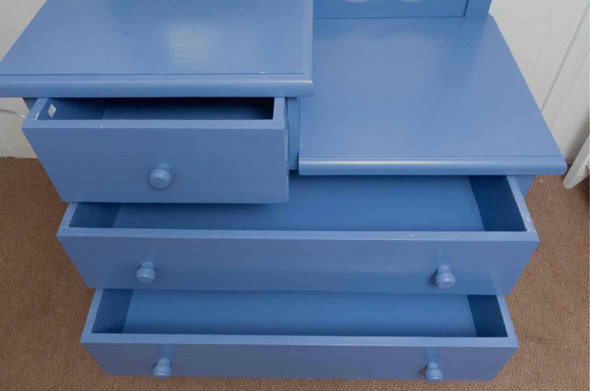 'Periwinkle Blue'  Finish 3 DrawerWith Attached Mirror & Towel Rack Dresser