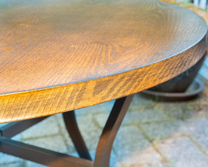 Metal Round Faux Wood Top Outdoor Dining Set