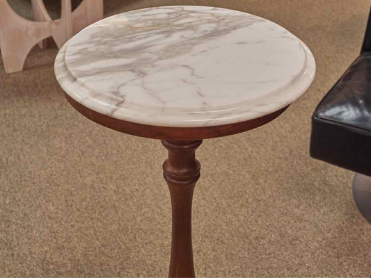 Mahogany Plant Pedestal with White Marble Top