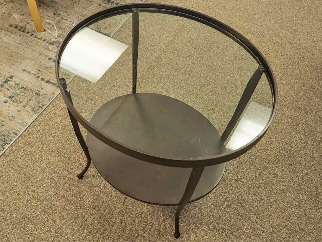 Black Metal Oval Side Table with Glass Top