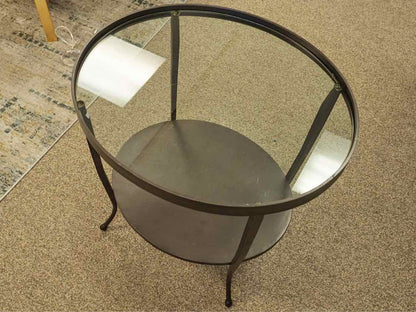 Black Metal Oval Side Table with Glass Top