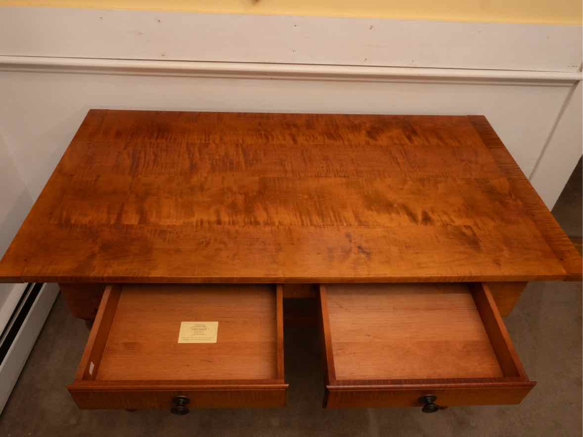Eldred Wheeler Tiger Maple Breasdboard End  2 Drawer Desk