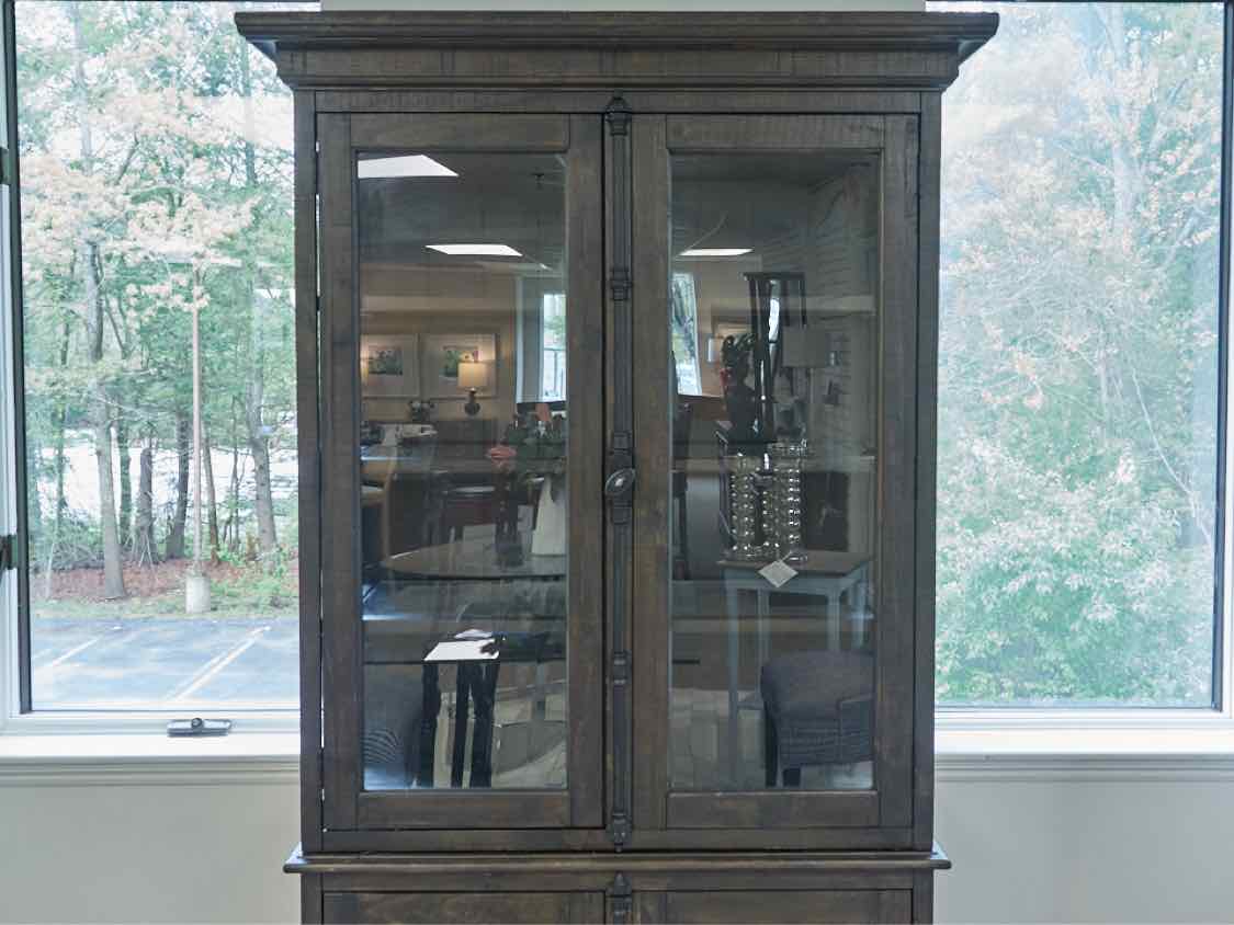Two Piece Display Cabinet in Black Wash with Dimmer