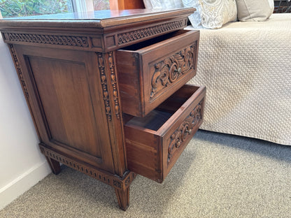 Pair of Carved Bedside Chests in Cherry Finish