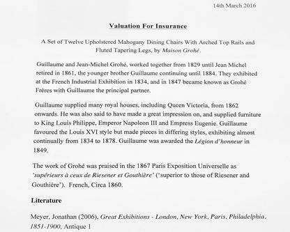 Set of 12 Custom Maison Grohe Upholstered Mahogany Dining Chairs on Casters