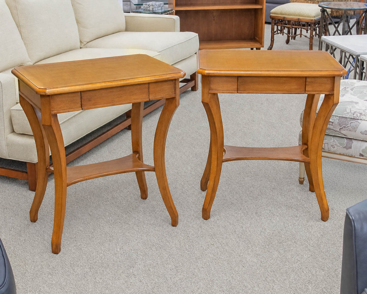 Pair of French Side Tables in Lacquered Cherry with Curved Legs