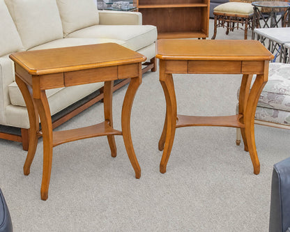 Pair of French Side Tables in Lacquered Cherry with Curved Legs