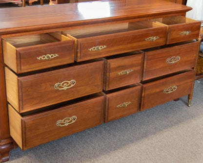 Cherry 9 Drawer Dresser w/ Brass Hardware