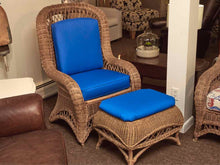 Natural High Back Wicker Chair Custom Upholstered Cushion Includes Ottoman