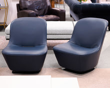 Made in Italy Pair of Blue Leather Swivel Chairs