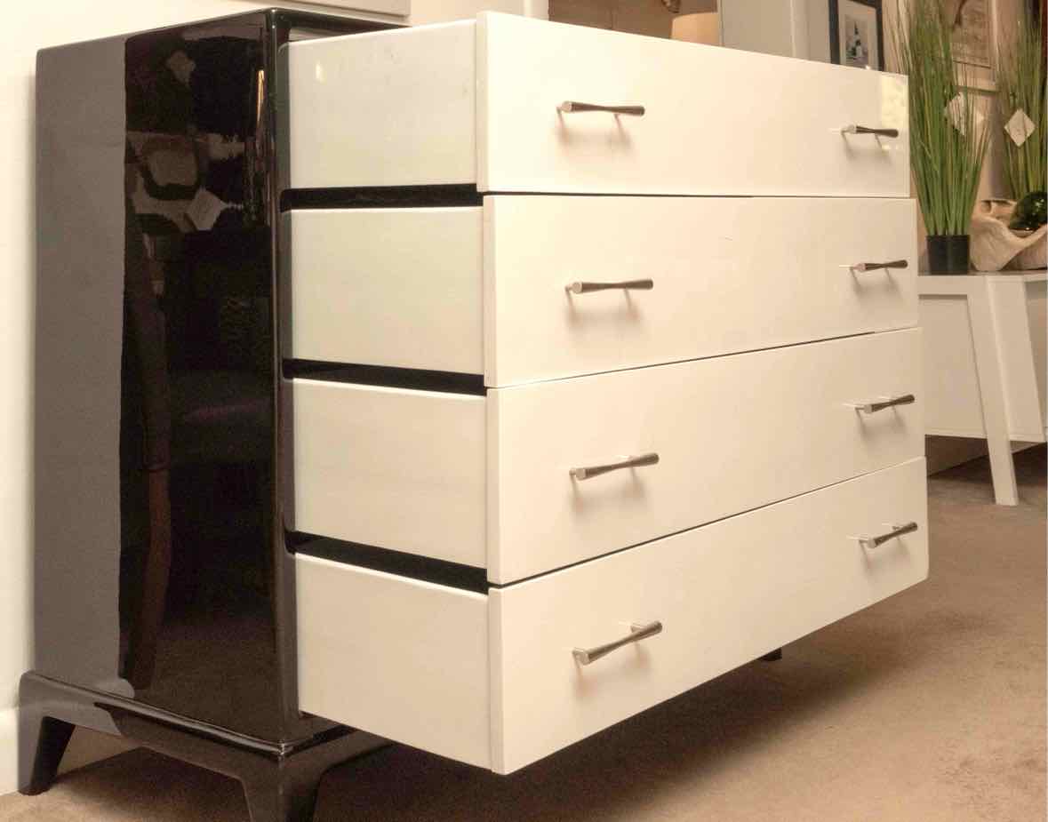 Simmons Furniture Norman Bel Geddes Black & White Lacquered Chrome Handes  Chest