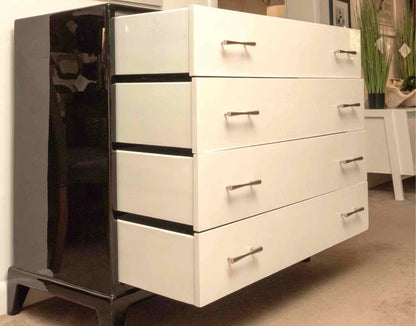 Simmons Furniture Norman Bel Geddes Black & White Lacquered Chrome Handes  Chest