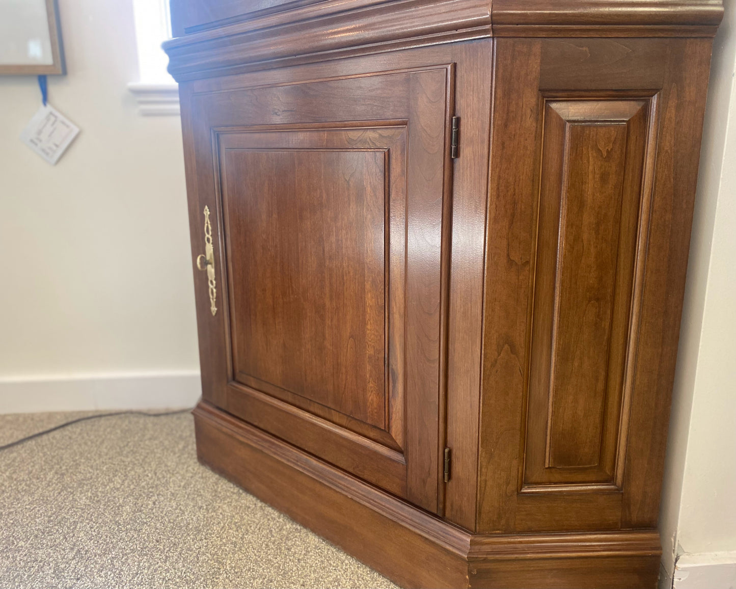 Pennsylvania House Dark Cherry Corner Cabinet with Window Pane Glass Door