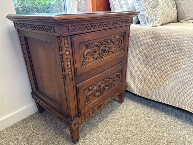 Pair of Carved Bedside Chests in Cherry Finish