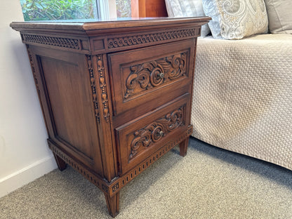 Pair of Carved Bedside Chests in Cherry Finish