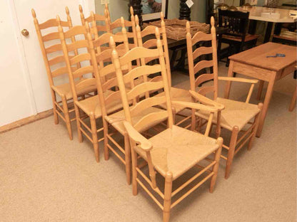 Set Of 8 Ash Ladder Back Rush  Seats Dining Chairs
