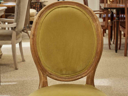 Set of 6 French Style Oval Back Dining Chairs in Avocado Velvet on Drifted Frame