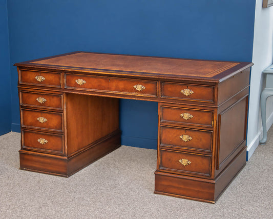 9 Drawer English Style Desk in Mahogany