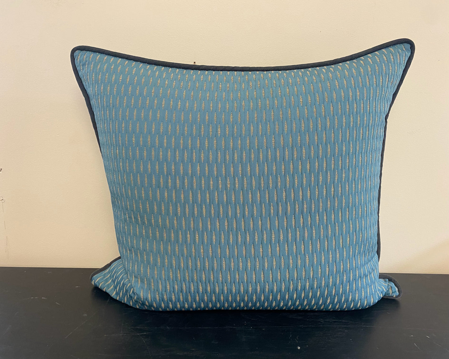 Teal & Beige Accent Pillow with Black Cord Piping