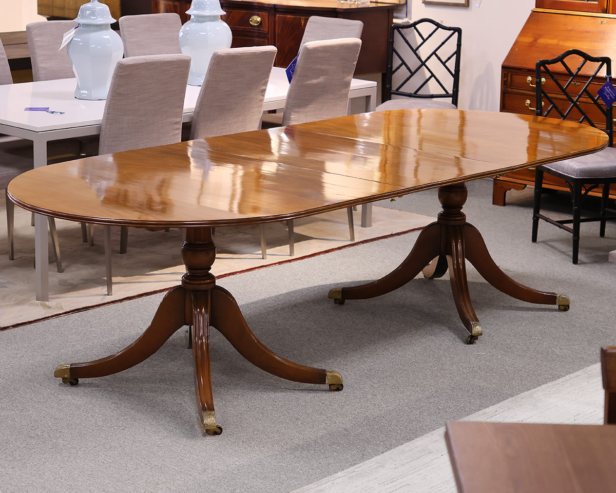 19th Century Regency Antique Double Pedestal Dining Table in Walnut with Leaf