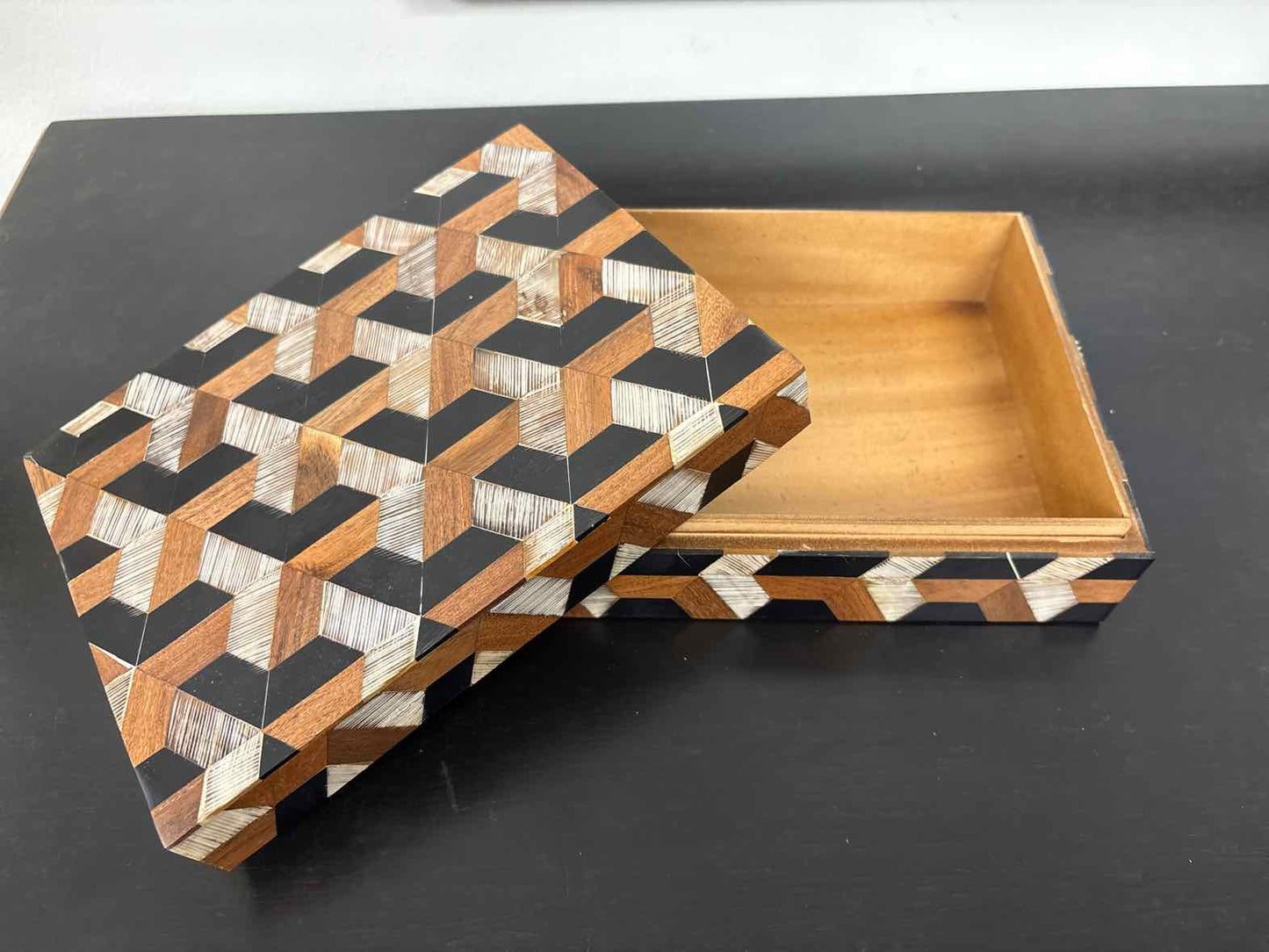 Small Decorative Box with 3D Pattern Bone & Wood Inlay