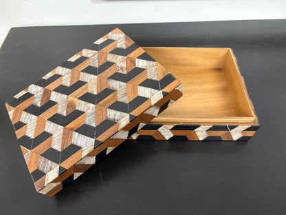 Small Decorative Box with 3D Pattern Bone & Wood Inlay