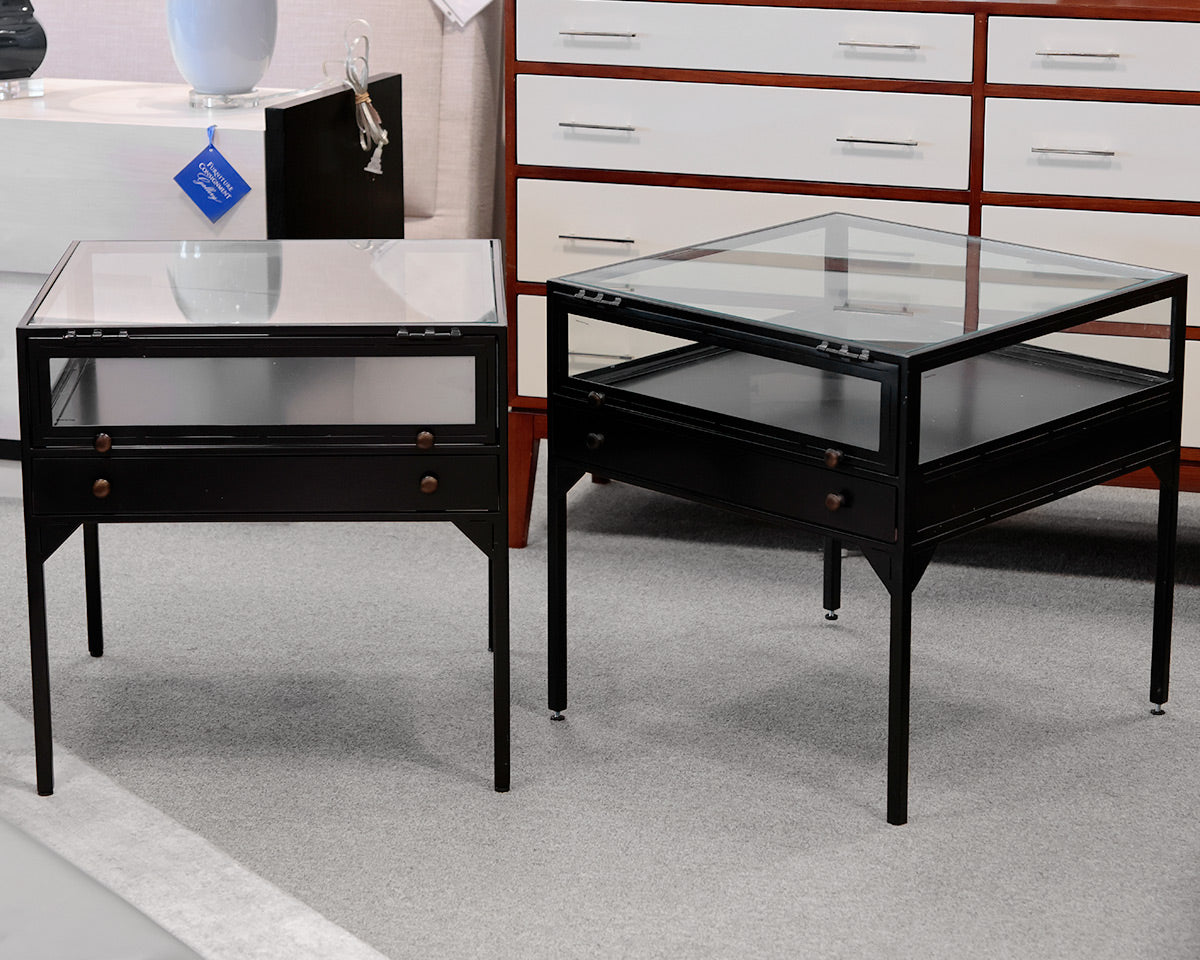 Set of 2 Pottery Barn 'Harmon' Rectangular Glass Top End Tables