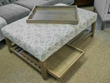 Arhaus Fletcher Upholstered Ottoman W/ Wooden Shelf & Matching Trays