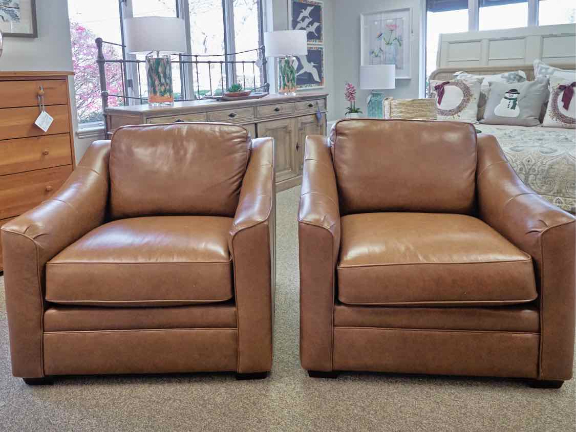 Pair of Craftmaster Saddle Brown Embossed Leather Chairs