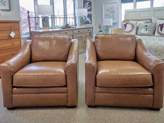 Pair of Craftmaster Saddle Brown Embossed Leather Chairs