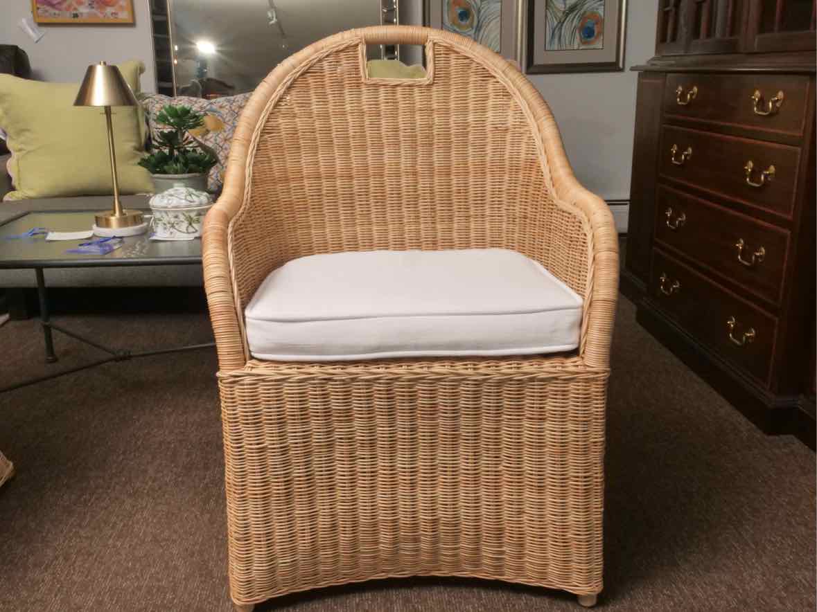 Pair of Serena & Lily Natural Wicker Arm Dining Chairs