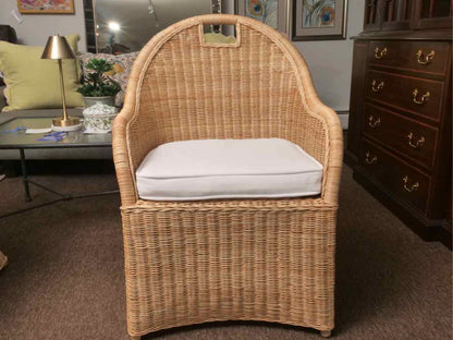 Pair of Serena & Lily Natural Wicker Arm Dining Chairs
