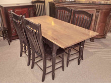 Maple Top Distressed  Black Finish Turned Legs Dining Table & 6 Chairs
