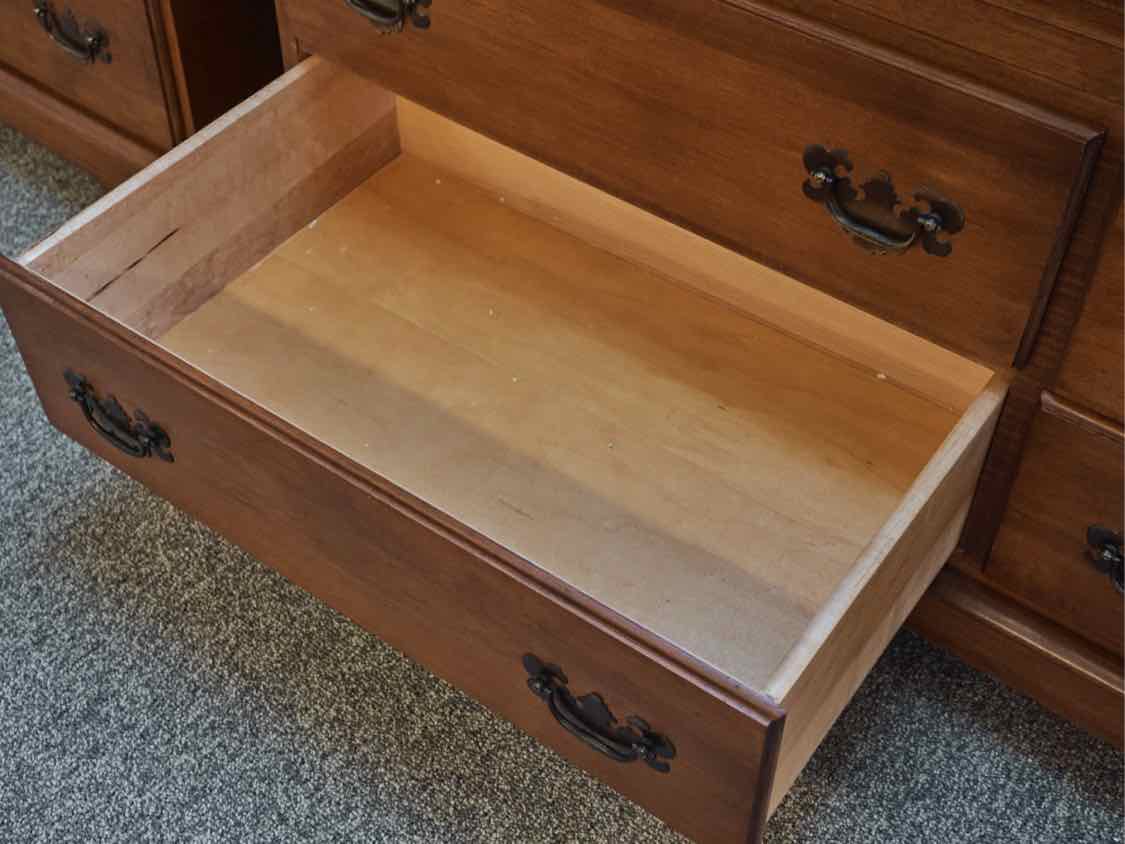 Maple 9-Drawer Dresser with Antique Brass Pulls