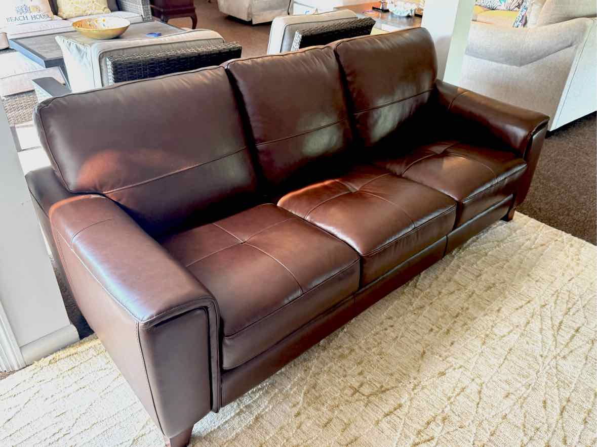 "Brayna' Classic Brown Leather 3 Attached Cushion Sofa
