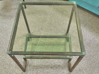 Square Glass Top Side Table with Rustic Pewter Metal Base