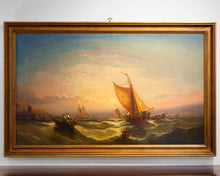Antique Oil Painting of Ships at Sea Wall Decor