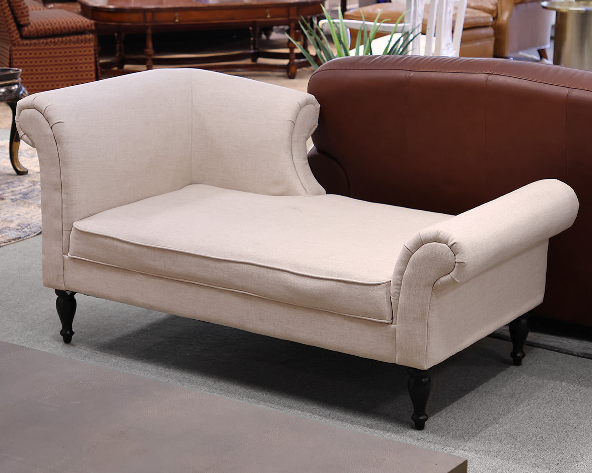Rollback Chaise in Pale Blush Heather Linen on Turned Black Legs
