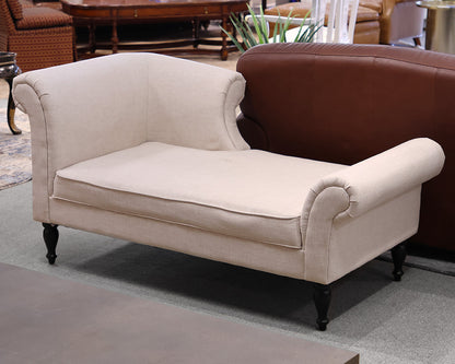 Rollback Chaise in Pale Blush Heather Linen on Turned Black Legs