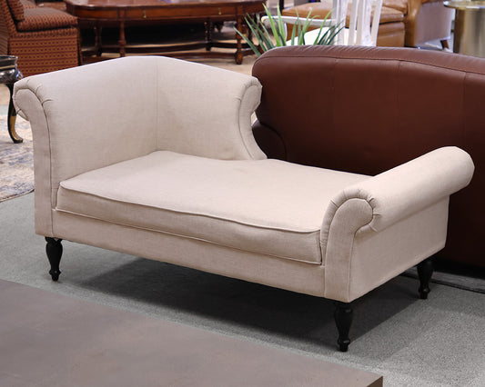 Rollback Chaise in Pale Blush Heather Linen on Turned Black Legs