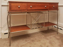 Cherry 3 Drawer 2 Shelf Stone Insert Surface Metal Framed Wine Rack Server