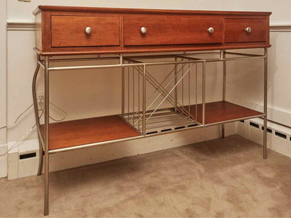 Cherry 3 Drawer 2 Shelf Stone Insert Surface Metal Framed Wine Rack Server