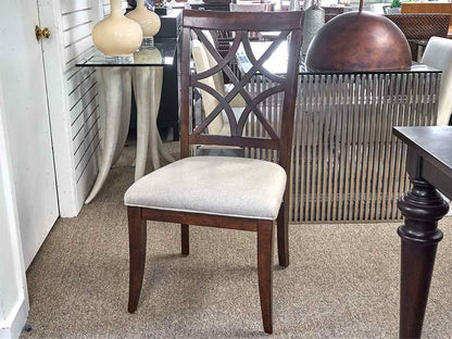 Set of 6 Klaussner Dining Chairs in Dark Finish with Grey Heather Seats