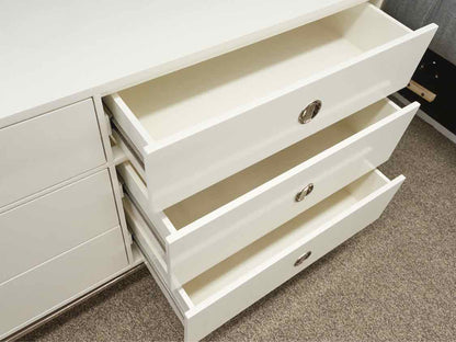 West Elm Cream 6 Drawer Dresser with Nickle Pulls & Legs