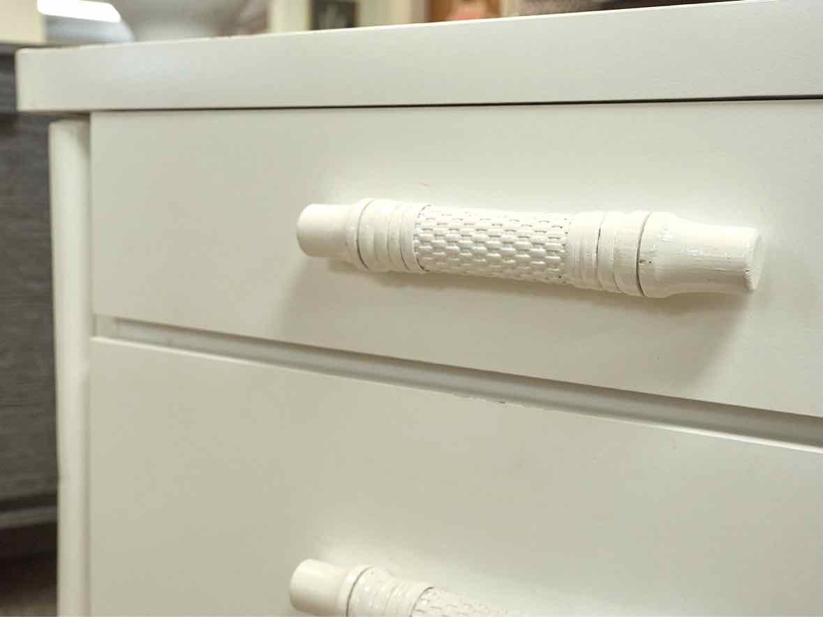 Pair of White Finish Bamboo 2 Drawer Side Tables