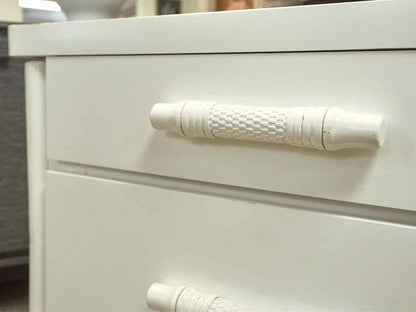 Pair of White Finish Bamboo 2 Drawer Side Tables