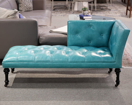 Tufted Blue Leather Chaise